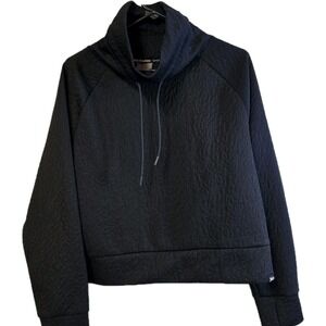Juicy Couture Sport Black Crop Embossed Hoodie Size Medium EUC Thumb Holes Y2K